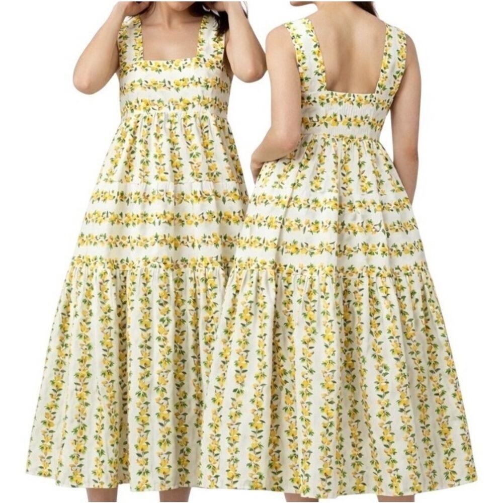 Anthropologie Yellow Floral Cotton Midi Dress